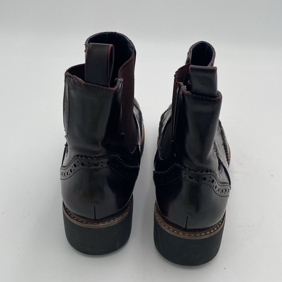 Zara Chelsea ankle Boot women 37 burgundy Chunky Sole pull on patent leather Y2K - Picture 7 of 13